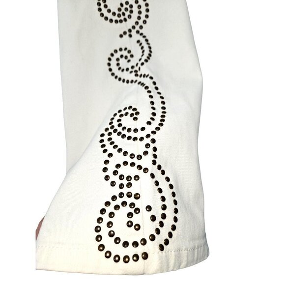 Boston Proper Jeans Womens Sz 4 Flare Embellished Studded Stretch Mid Rise White - Picture 8 of 12